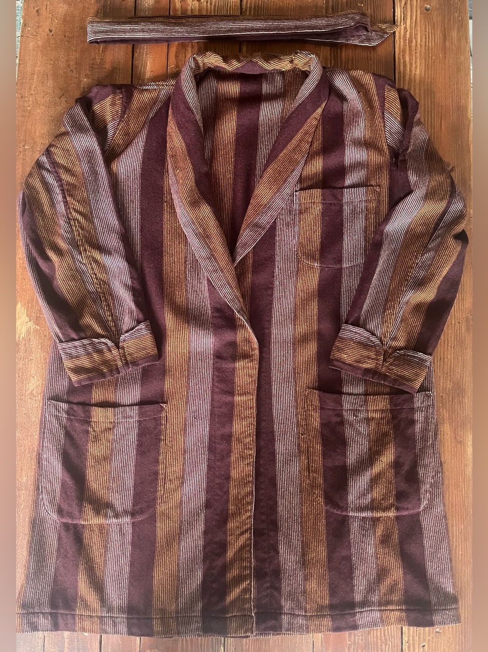 Vintage Wool Maroon and Mustard Striped Robe
